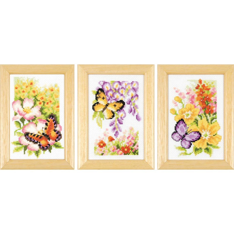 Butterflies & Flowers Mini (18 Count) by Vervaco Counted Cross Stitch Kit 4 by 2.5 " 3/Pkg