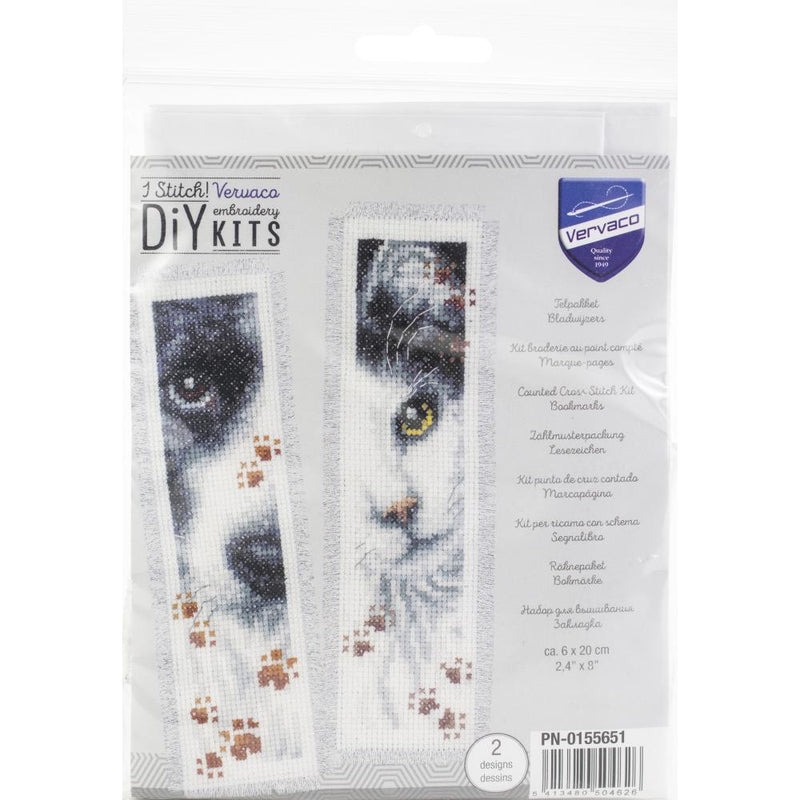 Dog & Cat On Aida (14 Count) Vervaco Bookmark Counted Cross Stitch Kit 2.5"X8" 2/Pkg