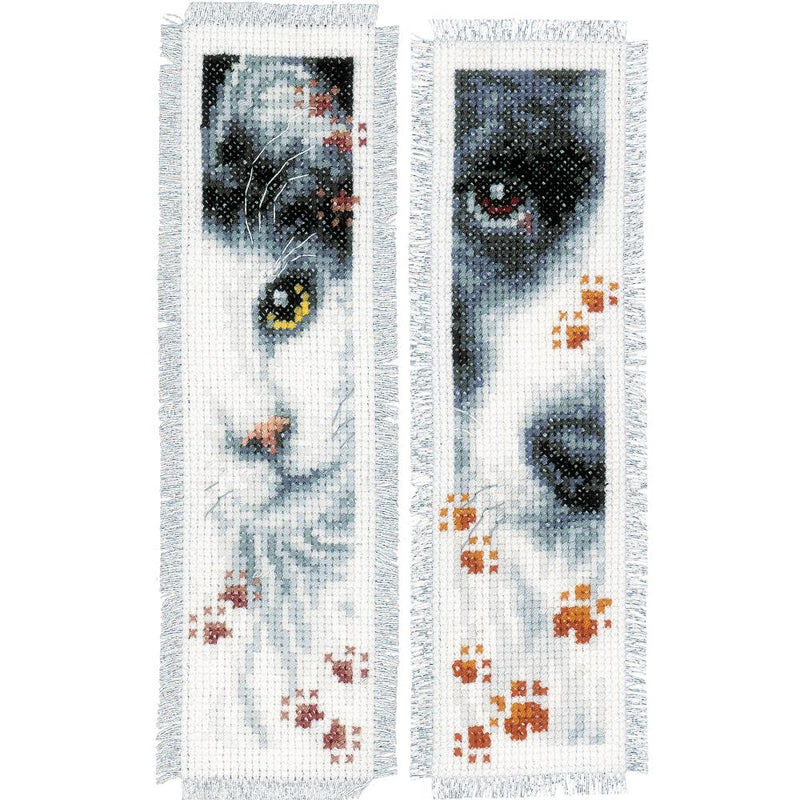 Dog & Cat On Aida (14 Count) Vervaco Bookmark Counted Cross Stitch Kit 2.5"X8" 2/Pkg