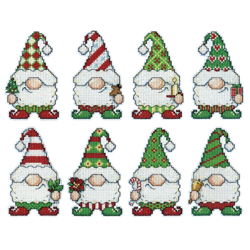 Holiday GNOME Ornaments by Design Works Counted Cross Stitch Kit 2.5"X4" Set of 8