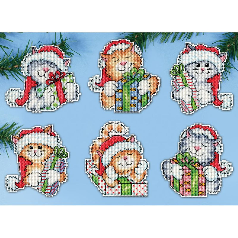 Cat Holiday Ornament Kit 3.5"X3.5" Set of 6 by Design Works Counted Cross Stitch Kit