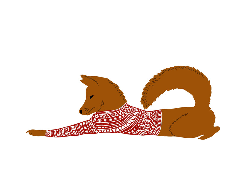 Colorful Contemporary Red Fox With a  Knit Sweater Hand Embroidery Pattern