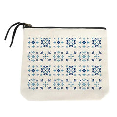 Blue Mediterranean Tile Pattern Small Canvas Pouch Bag by Potluck Press