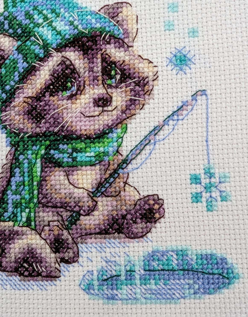 Curious Raccoon Ice Fishing by Riolis Counted Cross Stitch Kit