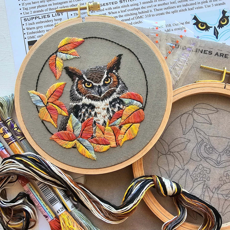 Great Horned Owl Hand Embroidery Kit By Jessica Long Embroidery