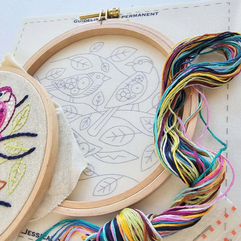 Colorful Birds of a Feather Hand Embroidery Kit By Jessica Long Embroidery