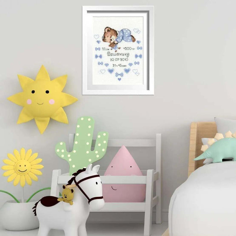 Boy Baby Bear Birth Announcement by Riolis Counted Cross Stitch Kit