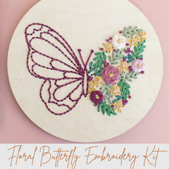 Floral Butterfly -Diy Wood Embroidery Kit -  By HNB House Embroidery