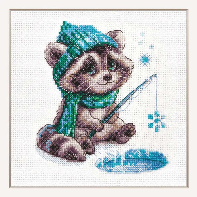 Curious Raccoon Ice Fishing by Riolis Counted Cross Stitch Kit