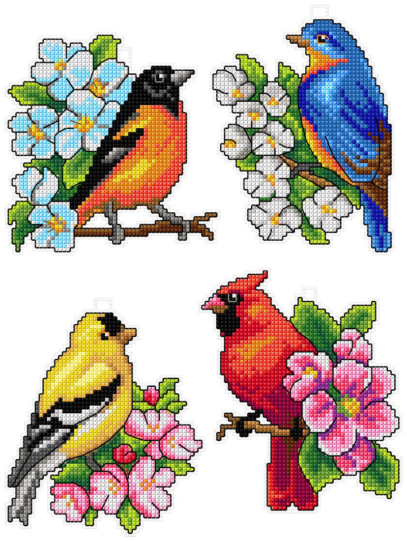 4-Beautiful Birds and Flowers on Plastic Canvas Counted Cross Stitch Kit from Crafting Spark