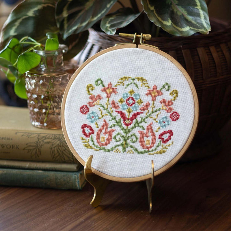 Clara's Garden Cross Stitch Hoop Kit by Avlea Folk Embroidery