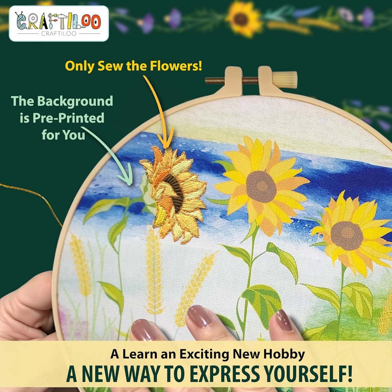 4 Watercolor Flowers Embroidery Kit From Craftiloo