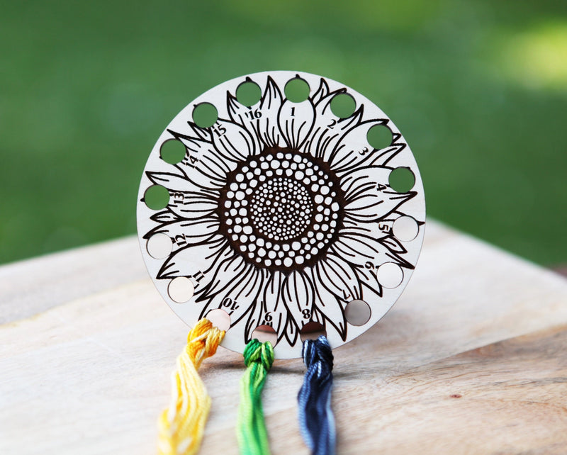 Sunflower Embroidery Maple Wood Floss Storage Holder From Sunrise Grove