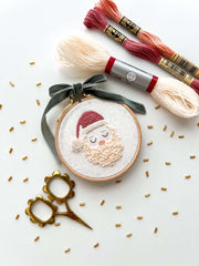 Santa Embroidery Kit, 3” Christmas Tree Ornament, Diy Craft- By Matryoshka Doll Shop Counted Cross Stitch Kit -  Great for a New Stitcher!