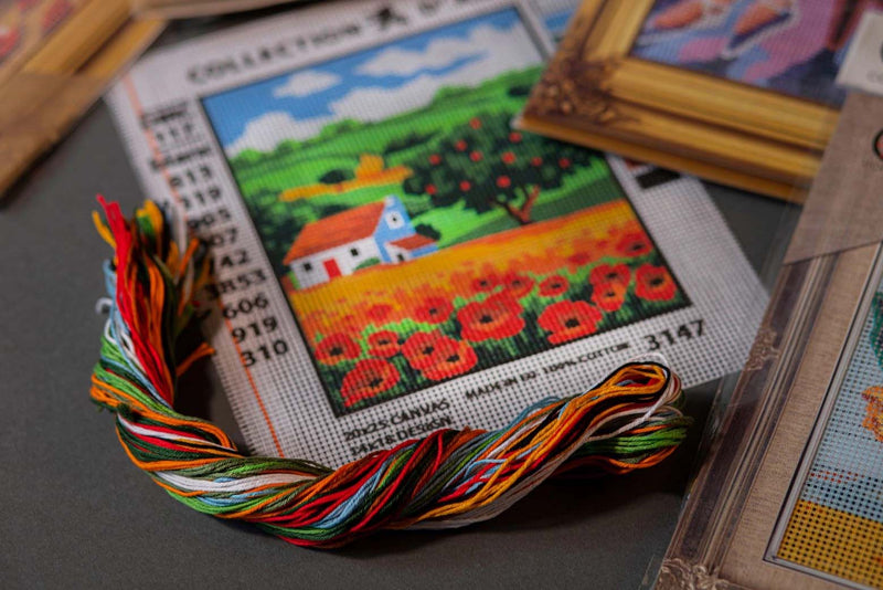 Peony Flowers Tapestry Printed Kit- Needlepoint Stamped Needlepoint Kit 12x16"