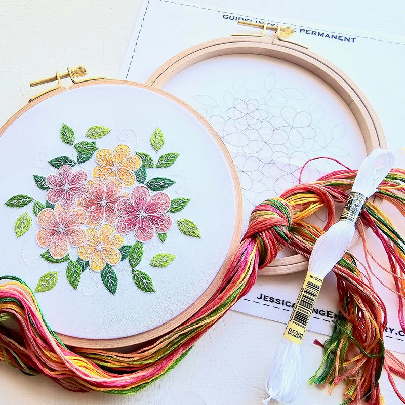 Lacy Flowers Intermediate Hand Embroidery Kit By Jessica Long Embroidery
