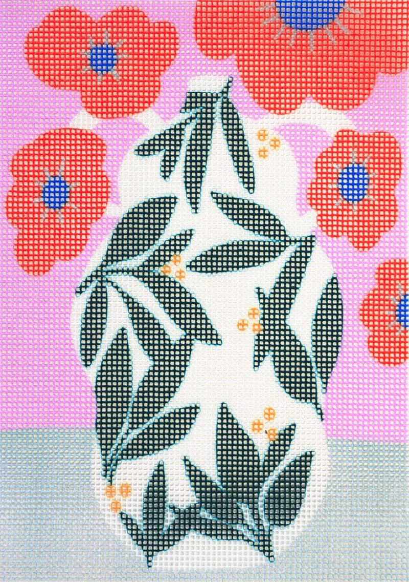 Poppy Pot Kit Diy Needlepoint Kit Embroidery By Unwind Studio