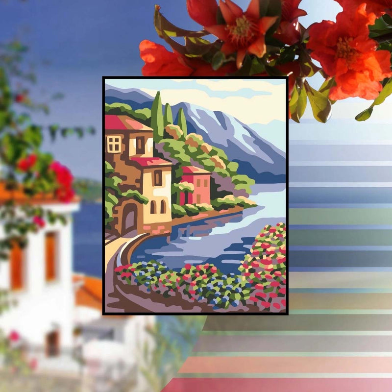 Coastal Town  Landscape Tapestry Printed Kit- Needlepoint Stamped Needlepoint Kit 8x10"