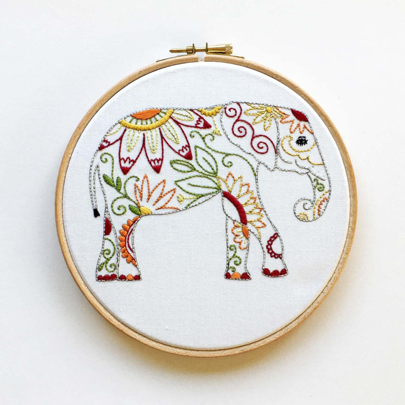 Elephant Embroidery Kit Boxed NO Hoop By Cinnamon Stitching