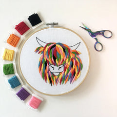 Highland Cow Embroidery Kit Boxed With Hoop By Cinnamon Stitching