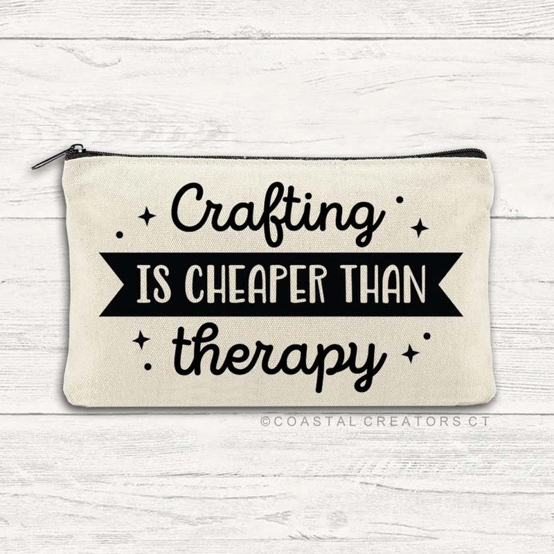 Crafting Is Cheaper Than Therapy Canvas Zipper Pouch Bag by Coastal Creations