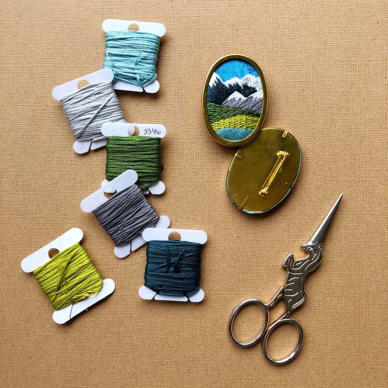 Pnw Mountain Landscape Oval Pin- Diy Beginner Embroidery Craft Kit- By MCreativeJ