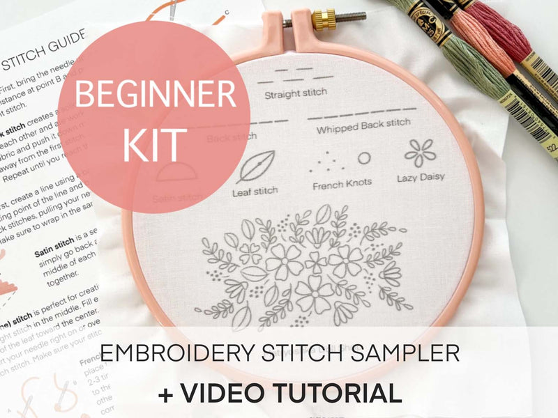 Flower Beginner Embroidery Kit - Stitch Sampler For Beginners - By Matryoshka Doll Shop Counted Cross Stitch Kit -  Great for a New Stitcher!