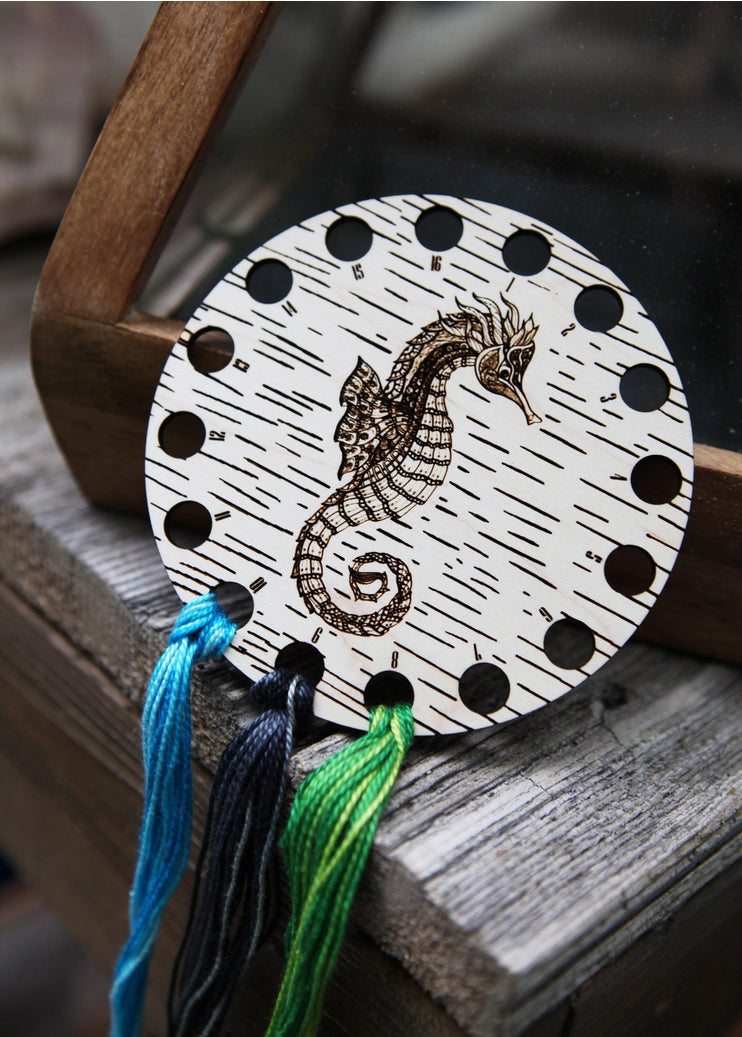 Seahorse Thread Storage Holder - Walnut Wood Embroidery Floss Storage Holder From Sunrise Grove