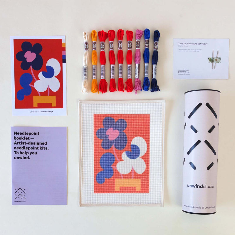 Mickebana Trio Red Beginner Diy Needlepoint Kit Embroidery By Unwind Studio