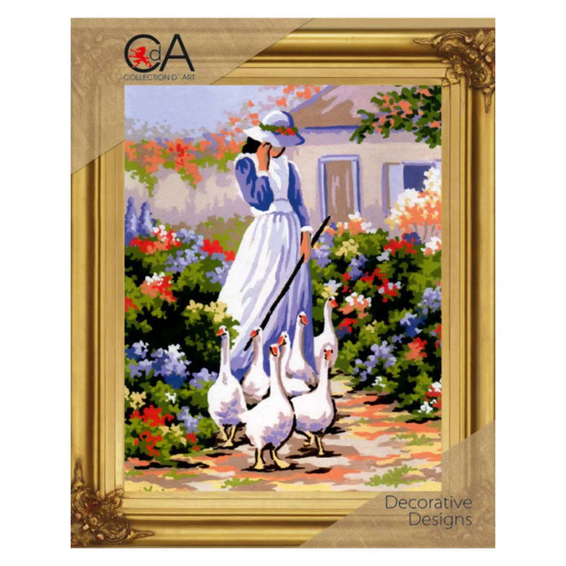 Goose Girl Tapestry Printed Kit- Needlepoint Stamped Needlepoint Kit 8x10"