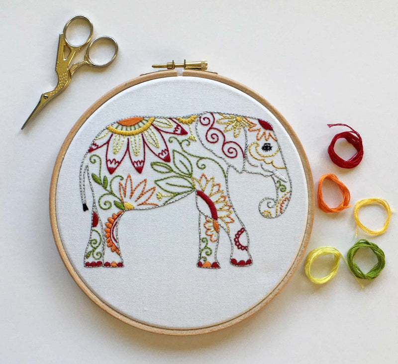 Elephant Embroidery Kit Boxed NO Hoop By Cinnamon Stitching