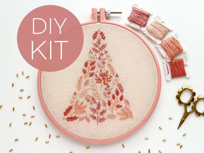 Pink Christmas Tree Embroidery Kit- By Matryoshka Doll Shop -  Great for a New Stitcher!