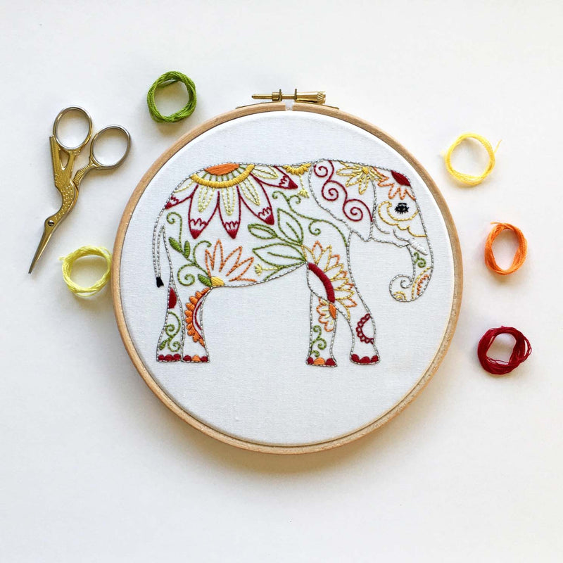 Elephant Embroidery Kit Boxed NO Hoop By Cinnamon Stitching