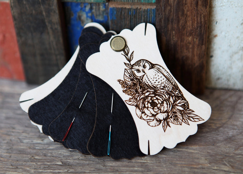 Wood & Felt Owl Needle Minder For Sewing & Embroidery From Sunrise Grove