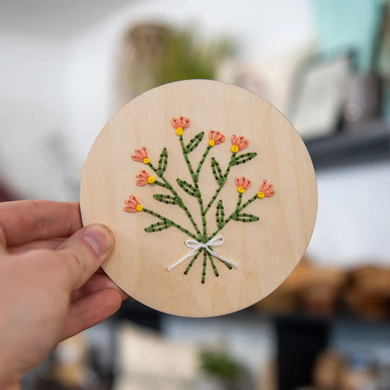 Peonie Bouquet Wooden Ornament Embroidery Kit By Still Magnolia