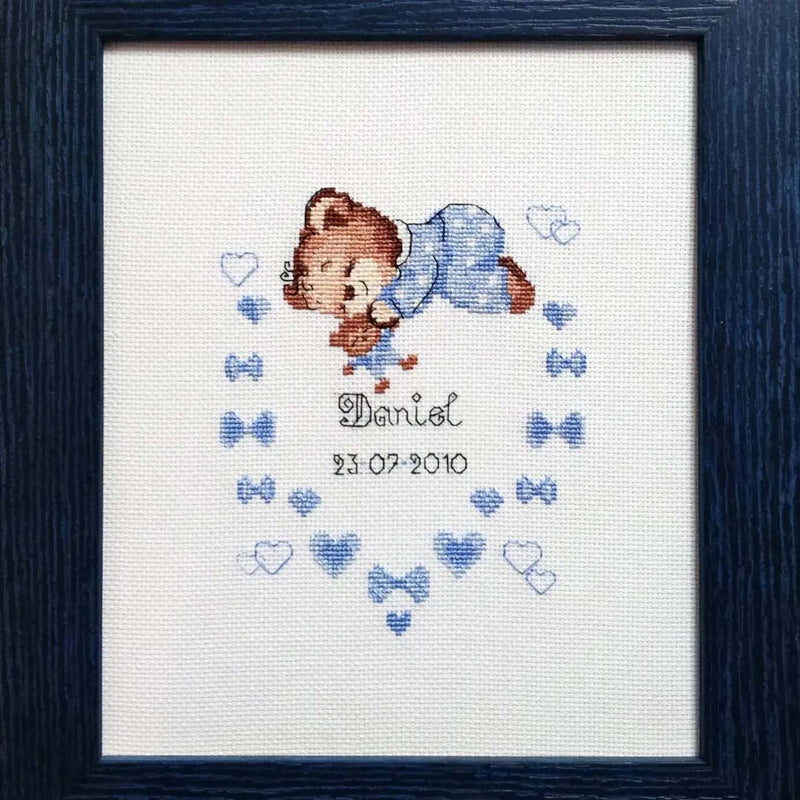 Boy Baby Bear Birth Announcement by Riolis Counted Cross Stitch Kit