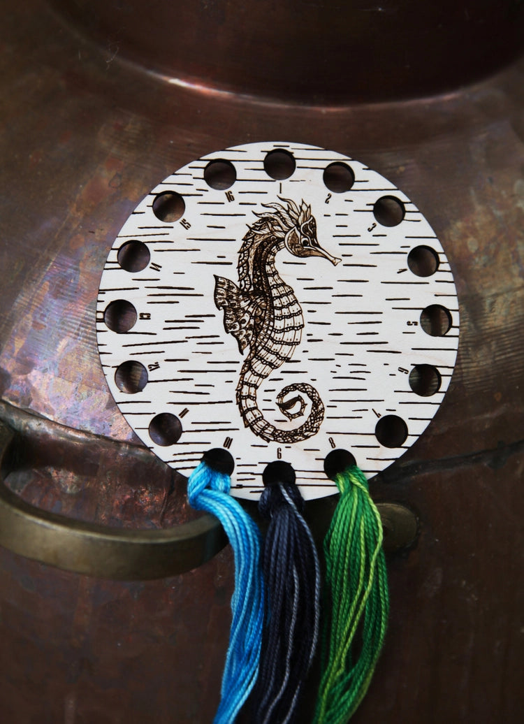 Seahorse Thread Storage Holder - Walnut Wood Embroidery Floss Storage Holder From Sunrise Grove