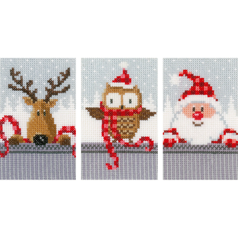 Christmas Buddies On Aida (14 Count)  by Vervaco Counted Cross Stitch Kit 4.25 "X6" 3/Pkg