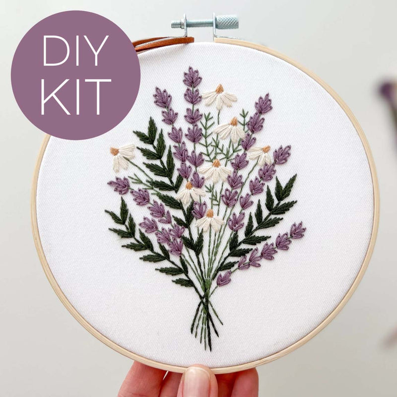 Lavender and Daisies Embroidery Kit, - By Matryoshka Doll Shop Counted Cross Stitch Kit -  Great for a New Stitcher!