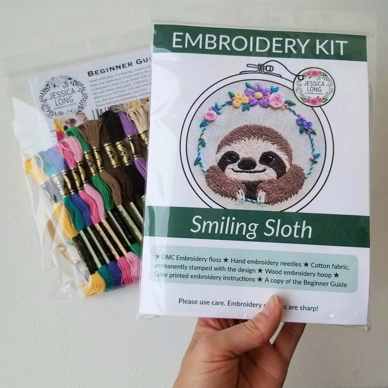 Smiling Sloth Embroidery Kit By Jessica Long Embroidery
