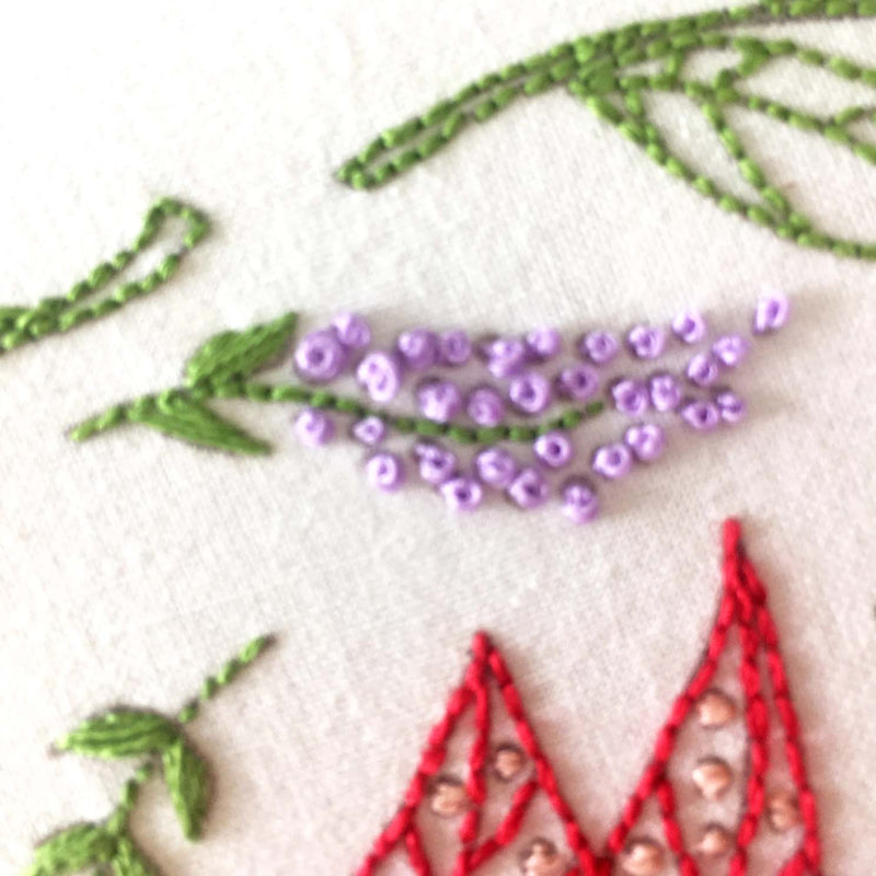 Folk Art Bird Embroidery Stamped  Fabric By Cinnamon Stitching