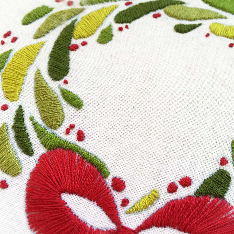 Christmas Wreath Embroidery Fabric Embroidery Stamped  Fabric By Cinnamon Stitching