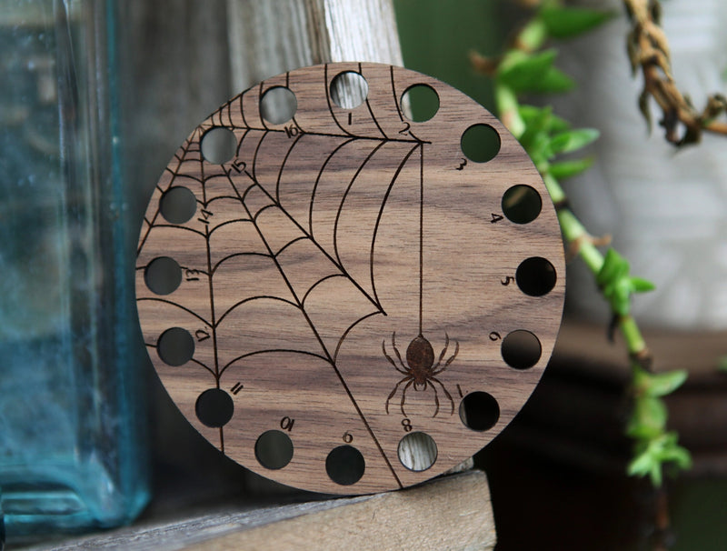 Spider Web Thread Storage Holder - Walnut Wood Embroidery Floss Storage Holder From Sunrise Grove