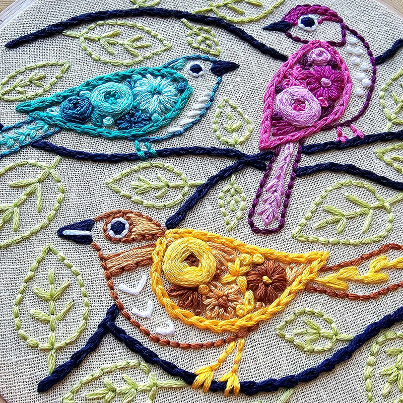 Colorful Birds of a Feather Hand Embroidery Kit By Jessica Long Embroidery
