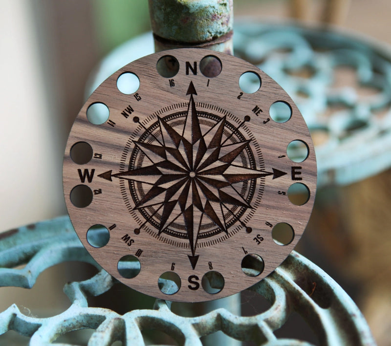 Walnut Wood Circle Compass Embroidery Floss Storage Holder From Sunrise Grove