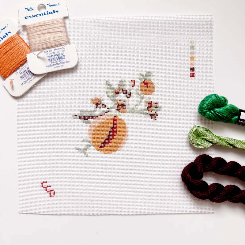 Peaches Branch Needlepoint Canvas Hand Painted 18 Mesh 4x4 By Cotswold Co Designs