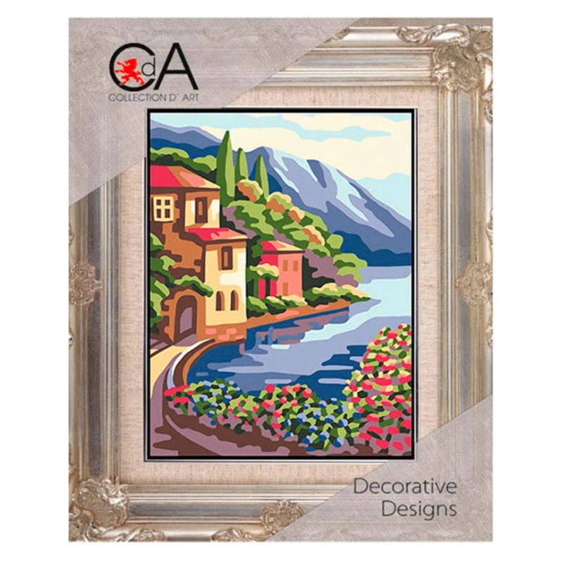 Coastal Town  Landscape Tapestry Printed Kit- Needlepoint Stamped Needlepoint Kit 8x10"