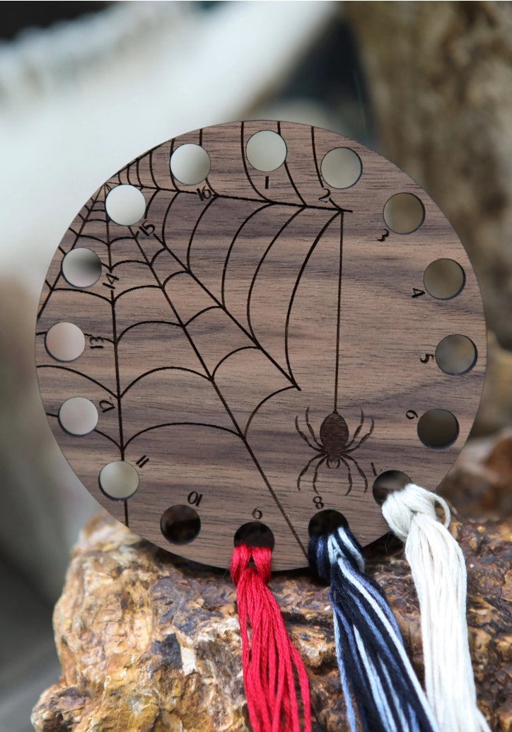 Spider Web Thread Storage Holder - Walnut Wood Embroidery Floss Storage Holder From Sunrise Grove