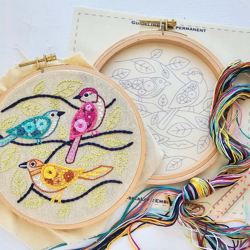 Colorful Birds of a Feather Hand Embroidery Kit By Jessica Long Embroidery