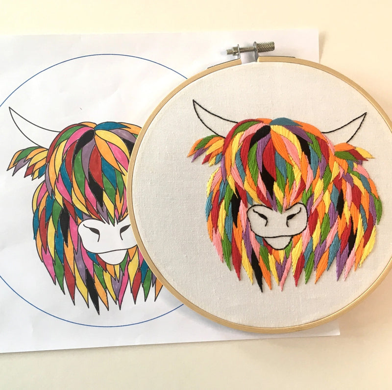 Highland Cow Embroidery Kit Boxed With Hoop By Cinnamon Stitching